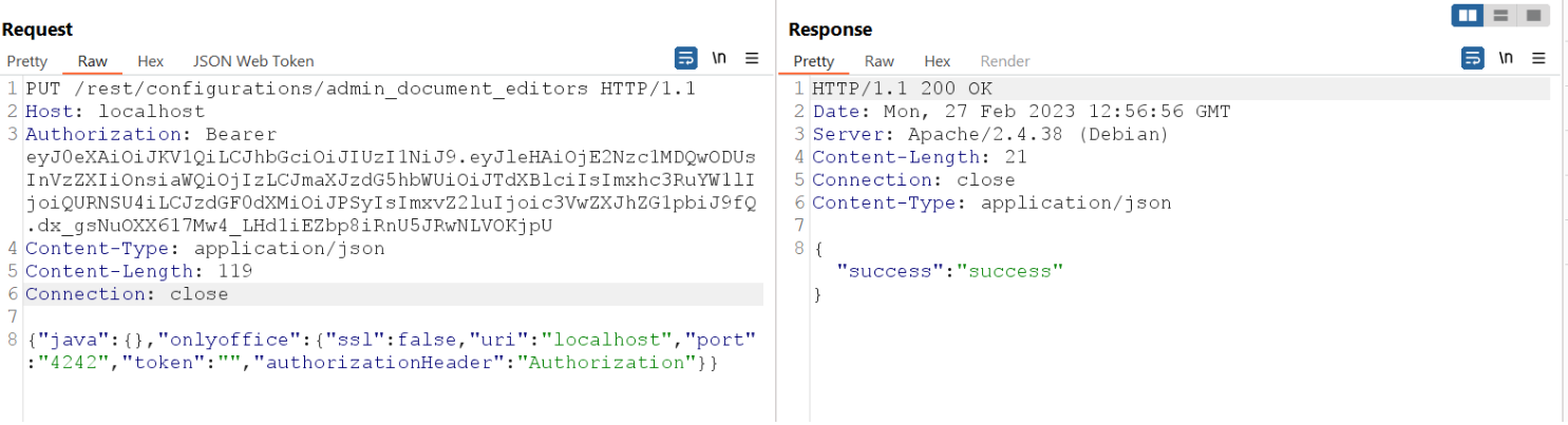 Screenshot of Burp Suite interaction with Maarch Courrier using PUT method